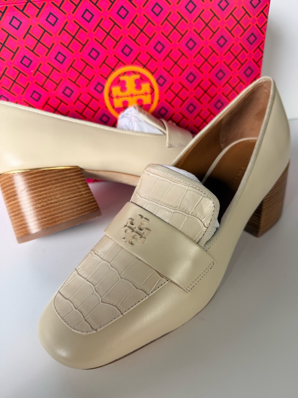 Tory Burch Everly 55mm Loafers Dulce de Leche Leather Block Heel US 9 & 9.5